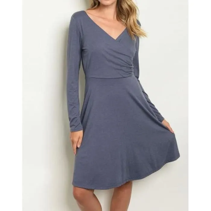 Blue Faux Wrap Dress