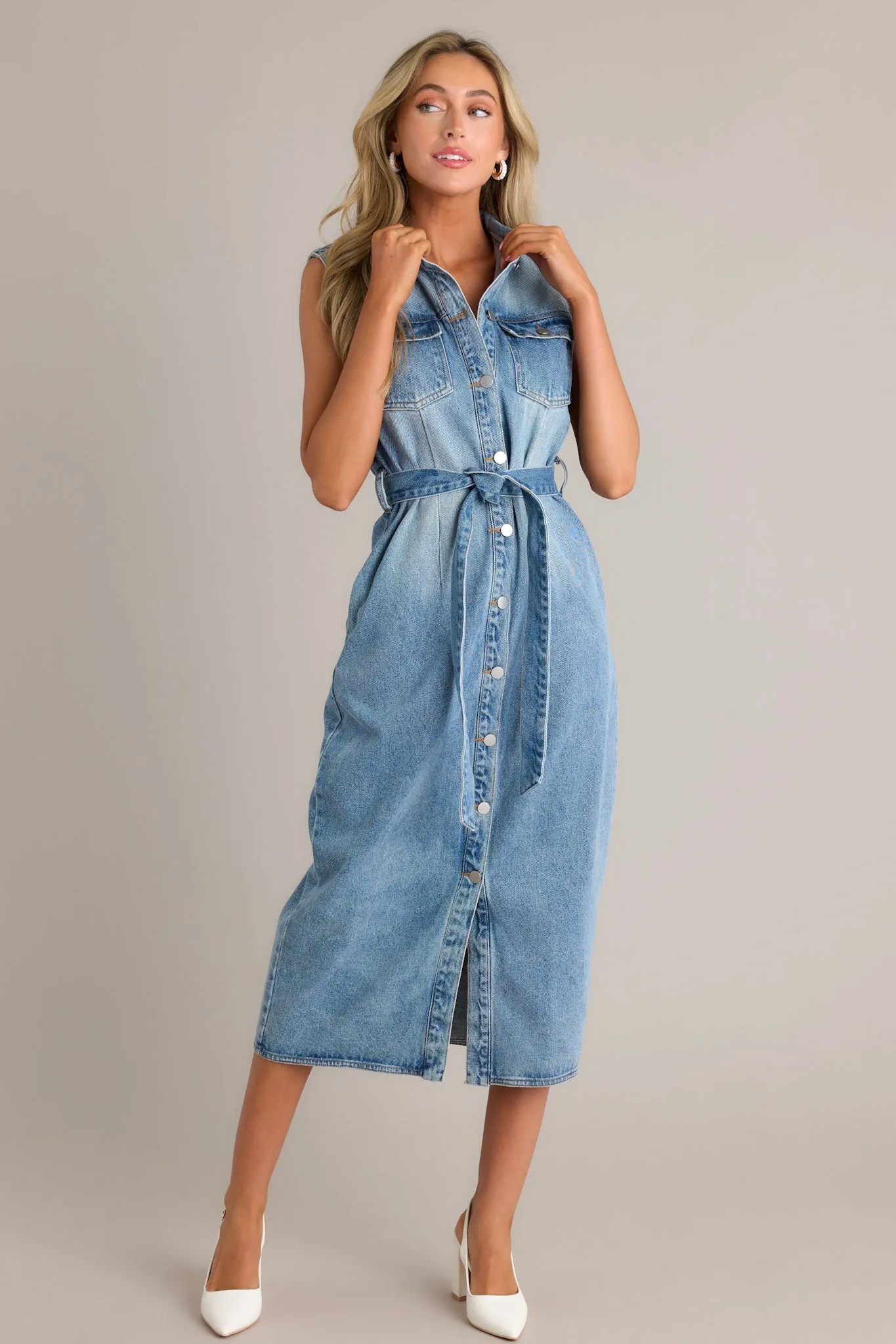 Blue Jean Babe Medium Wash Denim Maxi Dress