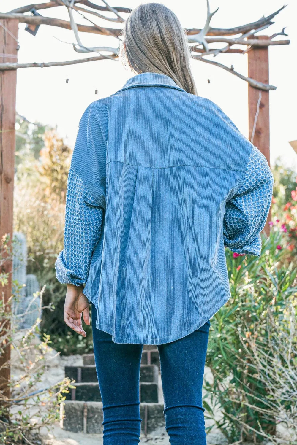 Blue Zone Planet |  And The Why Button Down Corduroy Contrast Texture Long Sleeve Shacket