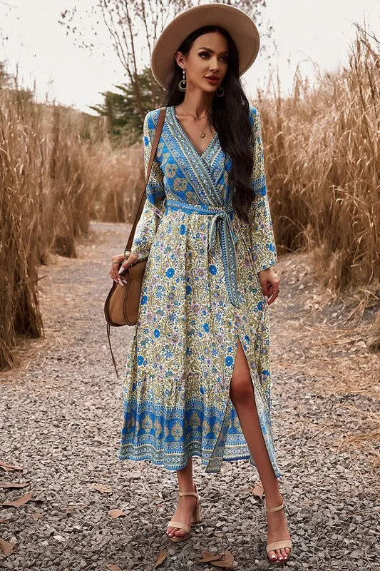 Border Boho Wrap Midi Dress