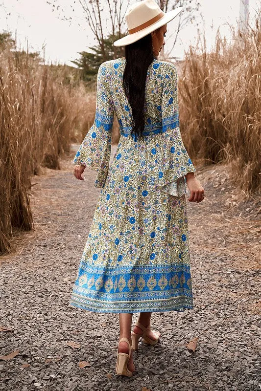 Border Boho Wrap Midi Dress