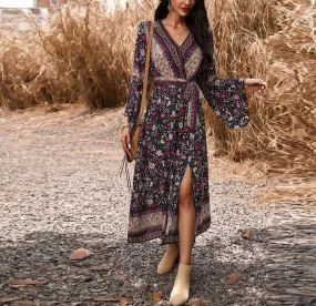 Border Boho Wrap Midi Dress