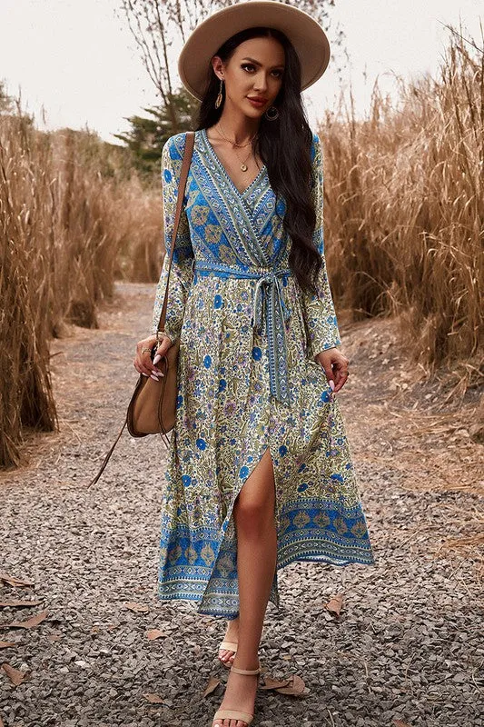 Border Boho Wrap Midi Dress