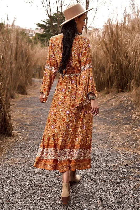 Border Boho Wrap Midi Dress