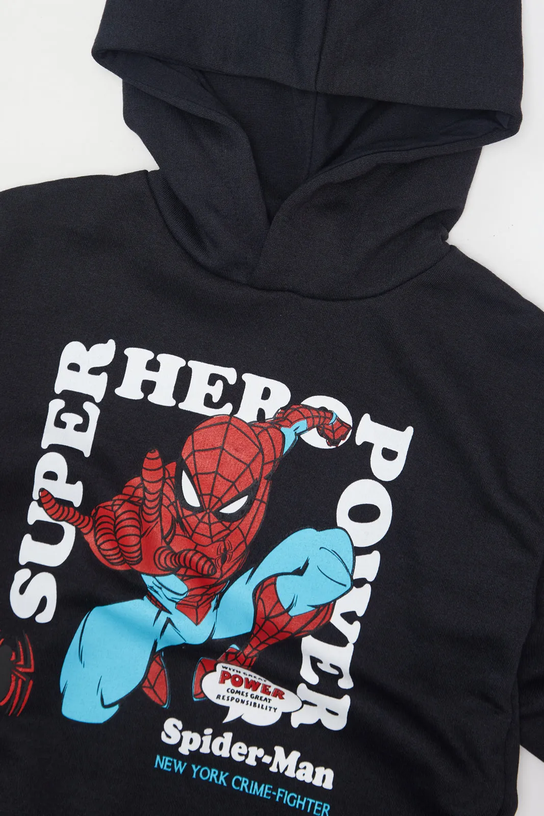 Boys Black Spiderman Hooded Sweatshirt