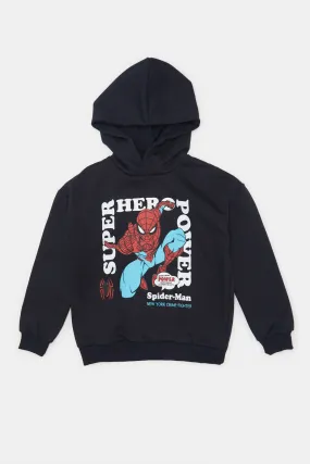 Boys Black Spiderman Hooded Sweatshirt