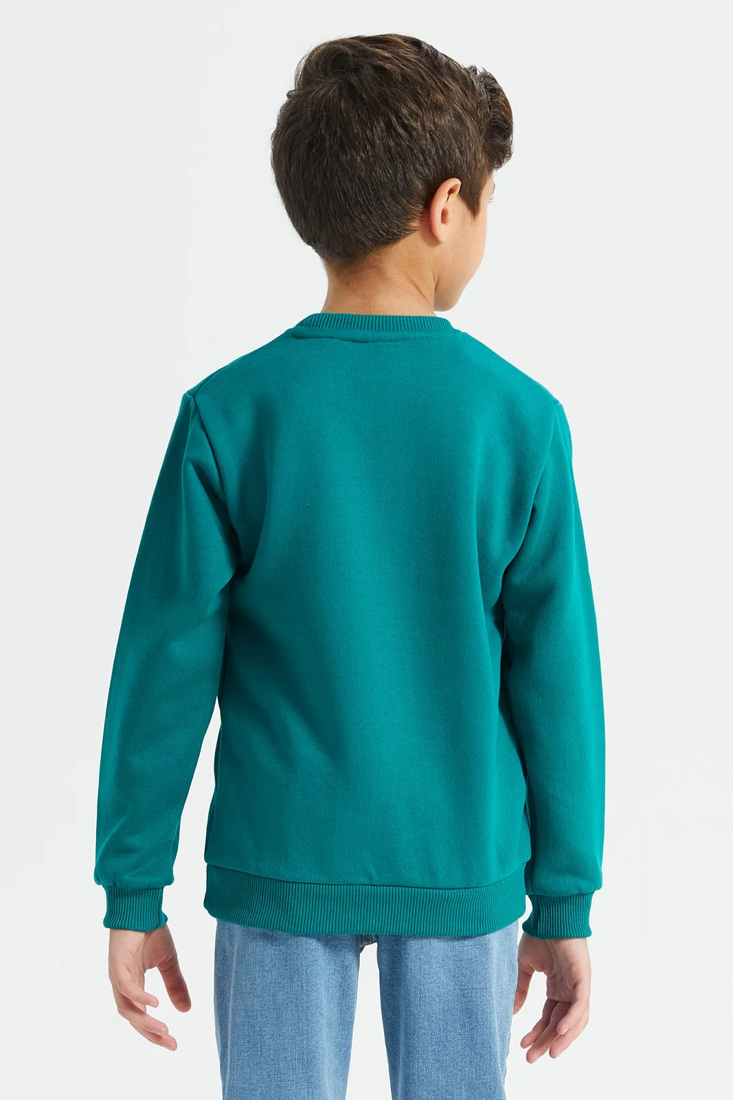 Boys Green Mickey Crew Neck Sweatshirt