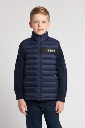 Boys Lightweight Quilted Tape Gilet in Navy Blue