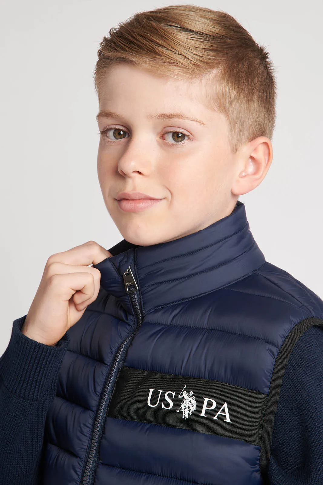 Boys Lightweight Quilted Tape Gilet in Navy Blue