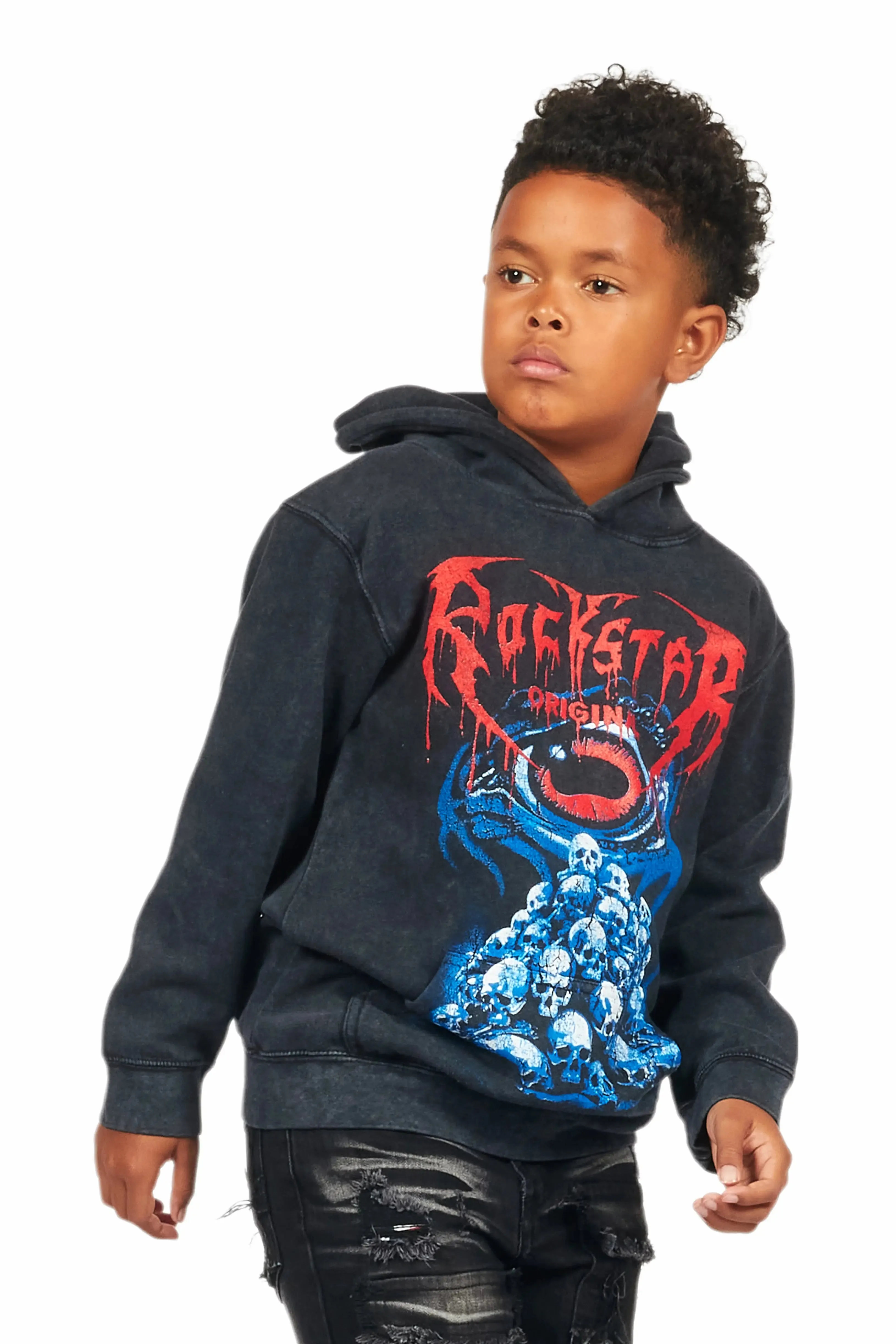 Boys Vicious Vintage Black Graphic Hoodie