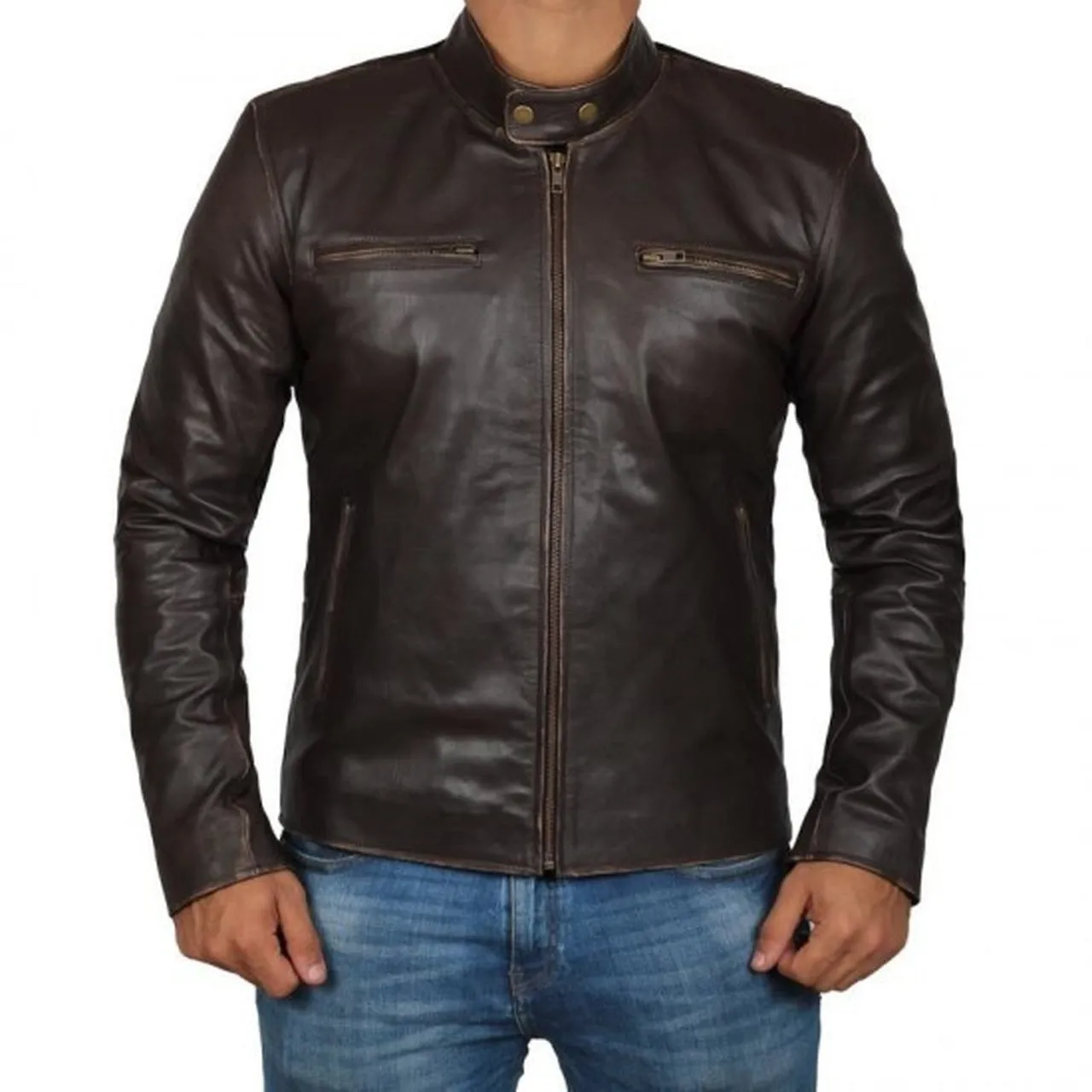 Brown Distressed Leather Jacket Men