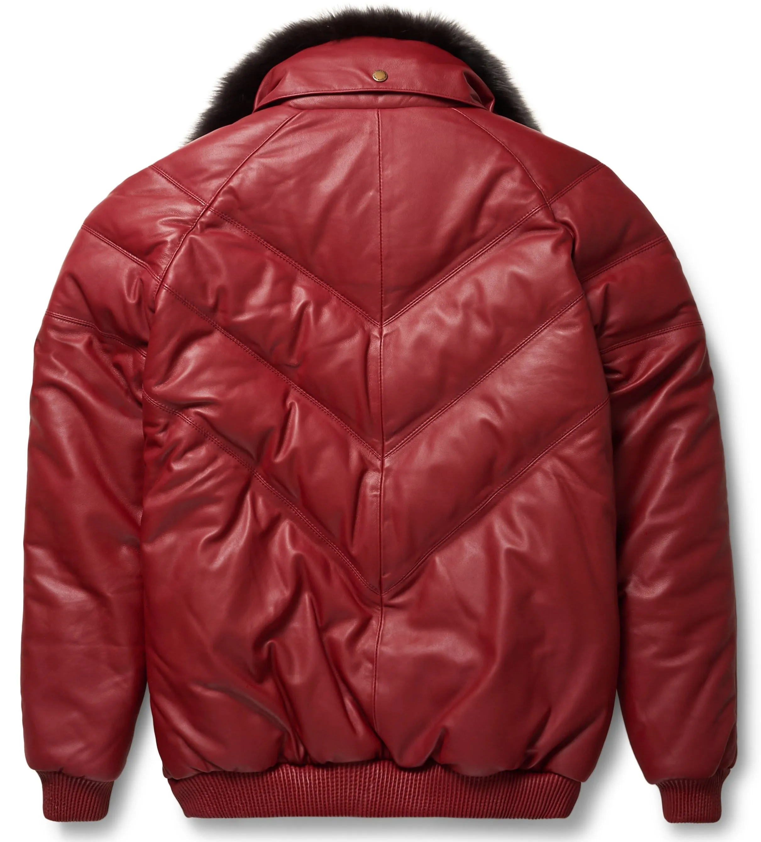 Burgundy Leather V-Bomber Jacket