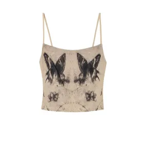 Butterflies Shadow Print Beige Fairycore Straps Top