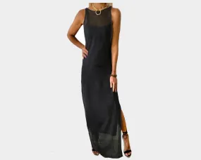 C.1 Side Slit Black Metallic Mesh Resortwear Statement Dress - The Ibiza