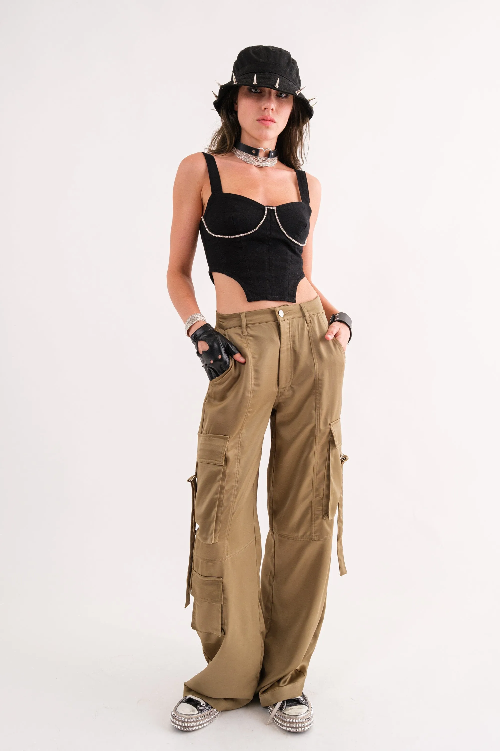 Cargo Pant With Buckle Strap Pockets Olive