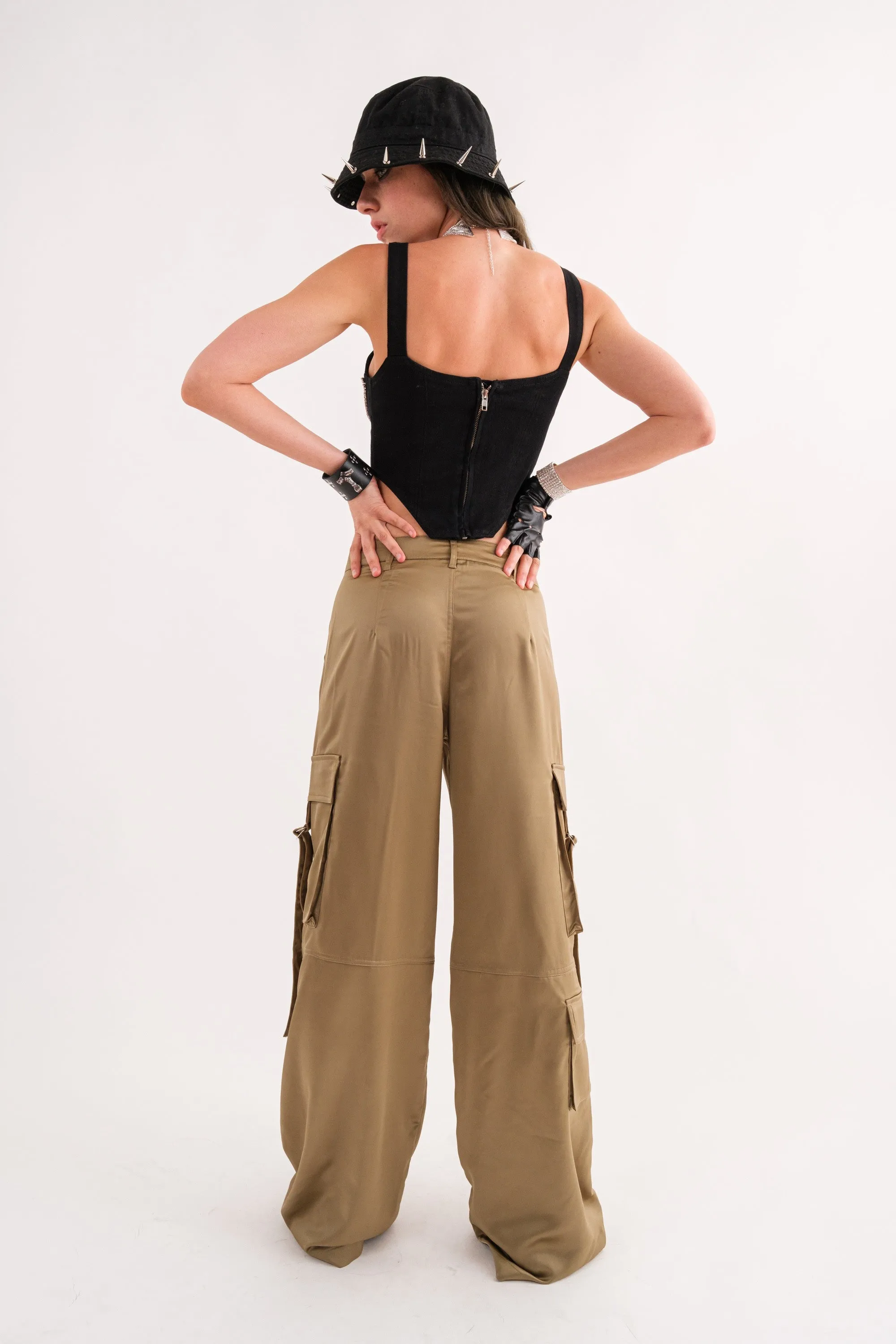 Cargo Pant With Buckle Strap Pockets Olive