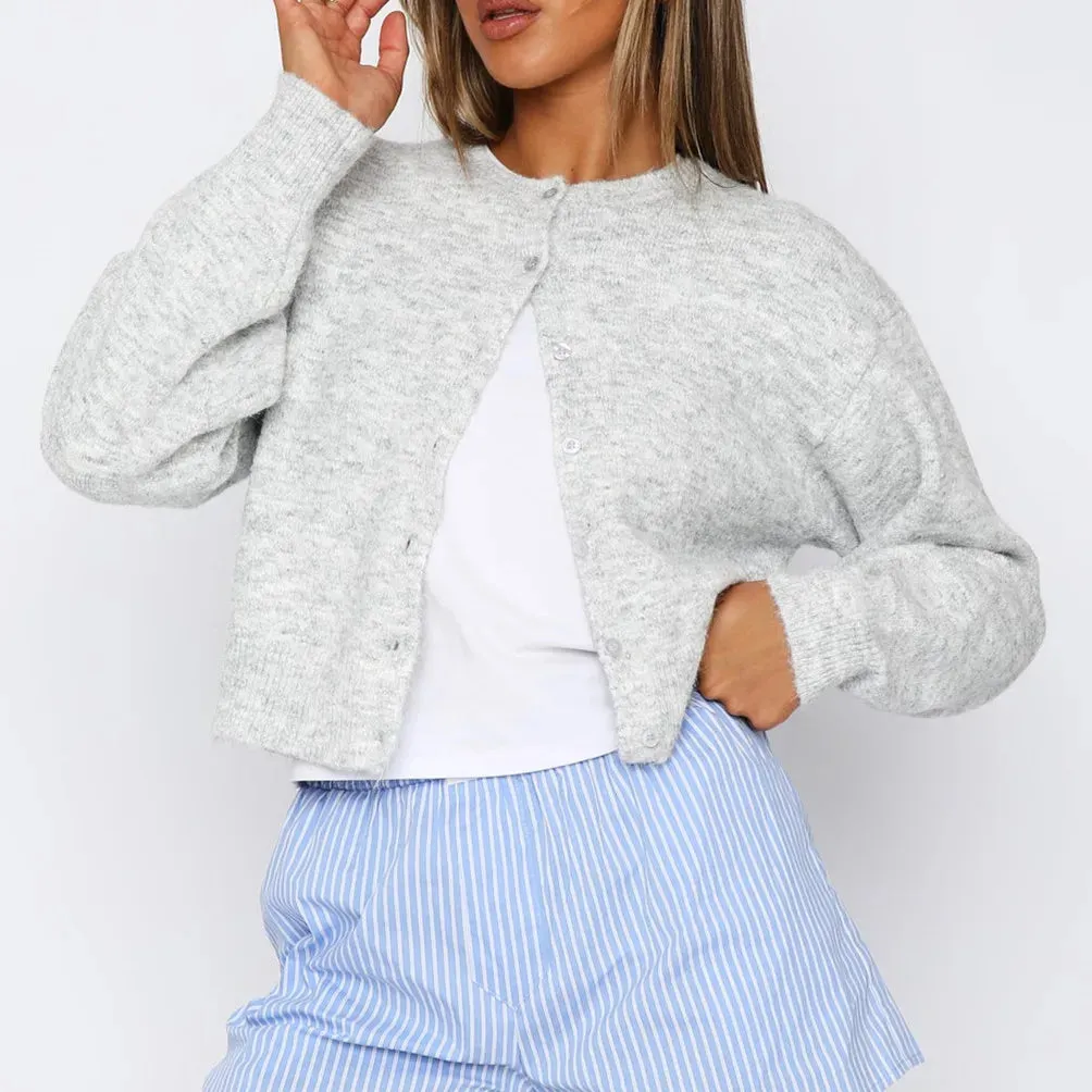 Casual cropped cute long-sleeve open-front button-down Y2K streetwear Cardigans