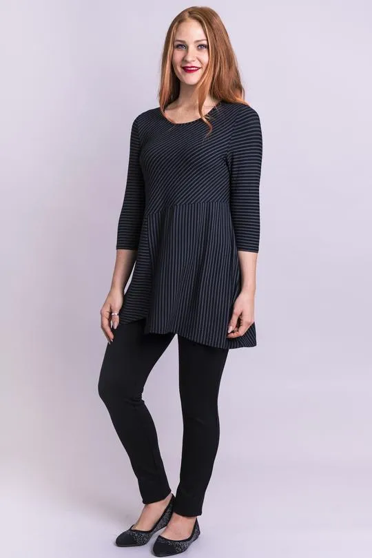 Charming Tunic, Blk/Grey Stripe, Bamboo- Final Sale