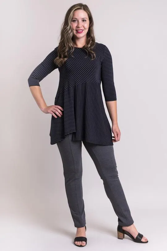 Charming Tunic, Blk/Grey Stripe, Bamboo- Final Sale