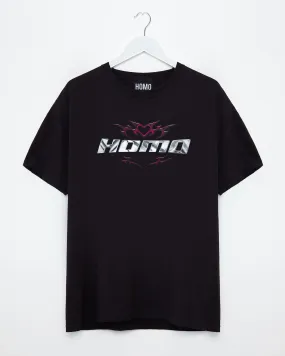 Chrome Y2K: HOMO, silver and pink on black - tee