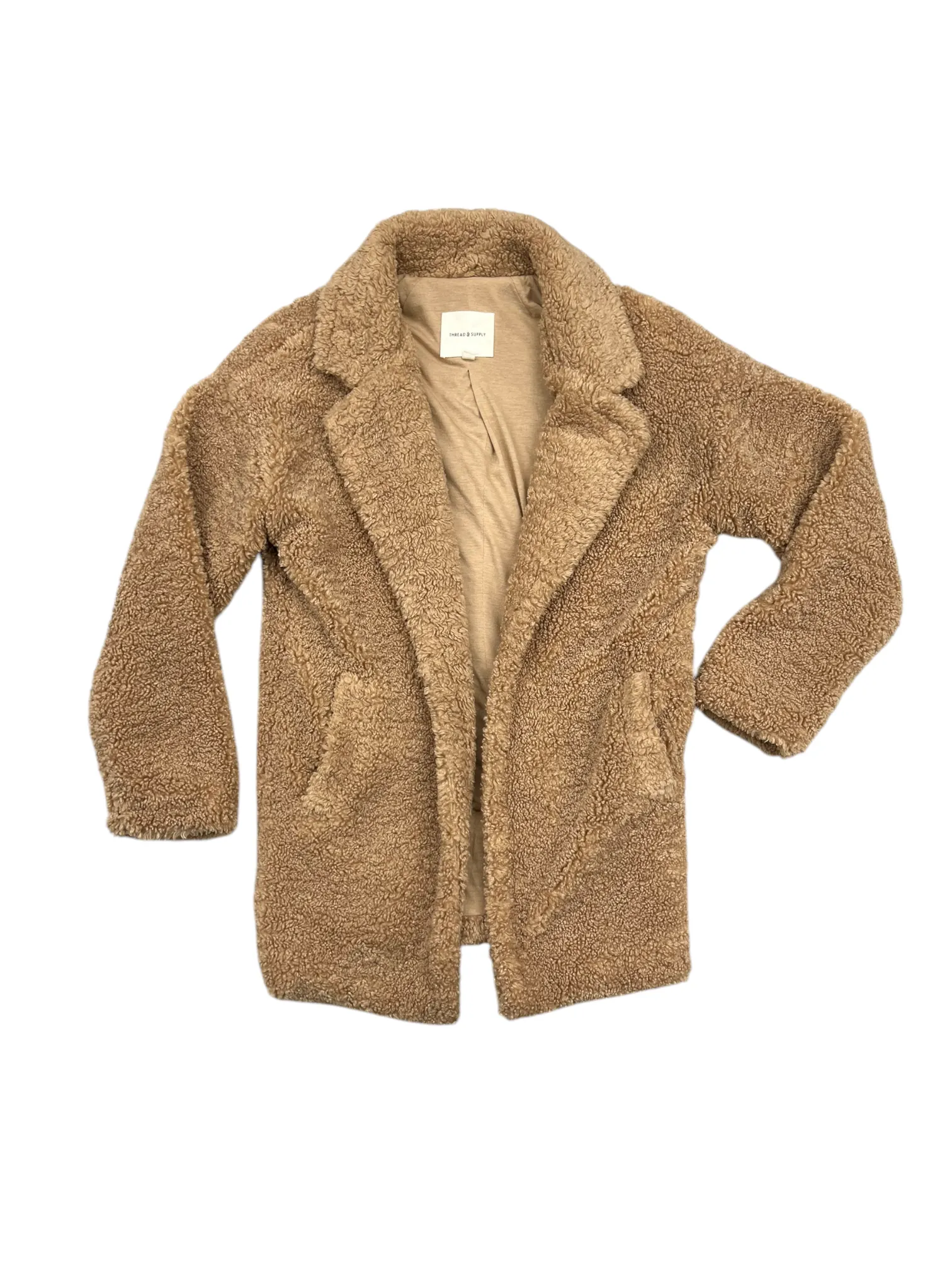 Coat Faux Fur & Sherpa By Thread And Supply In Tan, Size: S