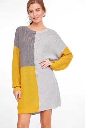 Color Block Sweater Dress Mustard