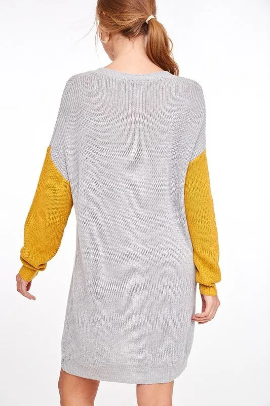 Color Block Sweater Dress Mustard