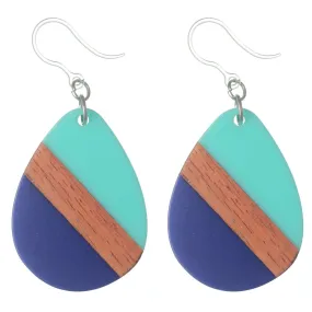 Color Block Wooden Celluloid Teardrop Dangles Hypoallergenic Earrings for Sensitive Ears Made with Plastic Posts