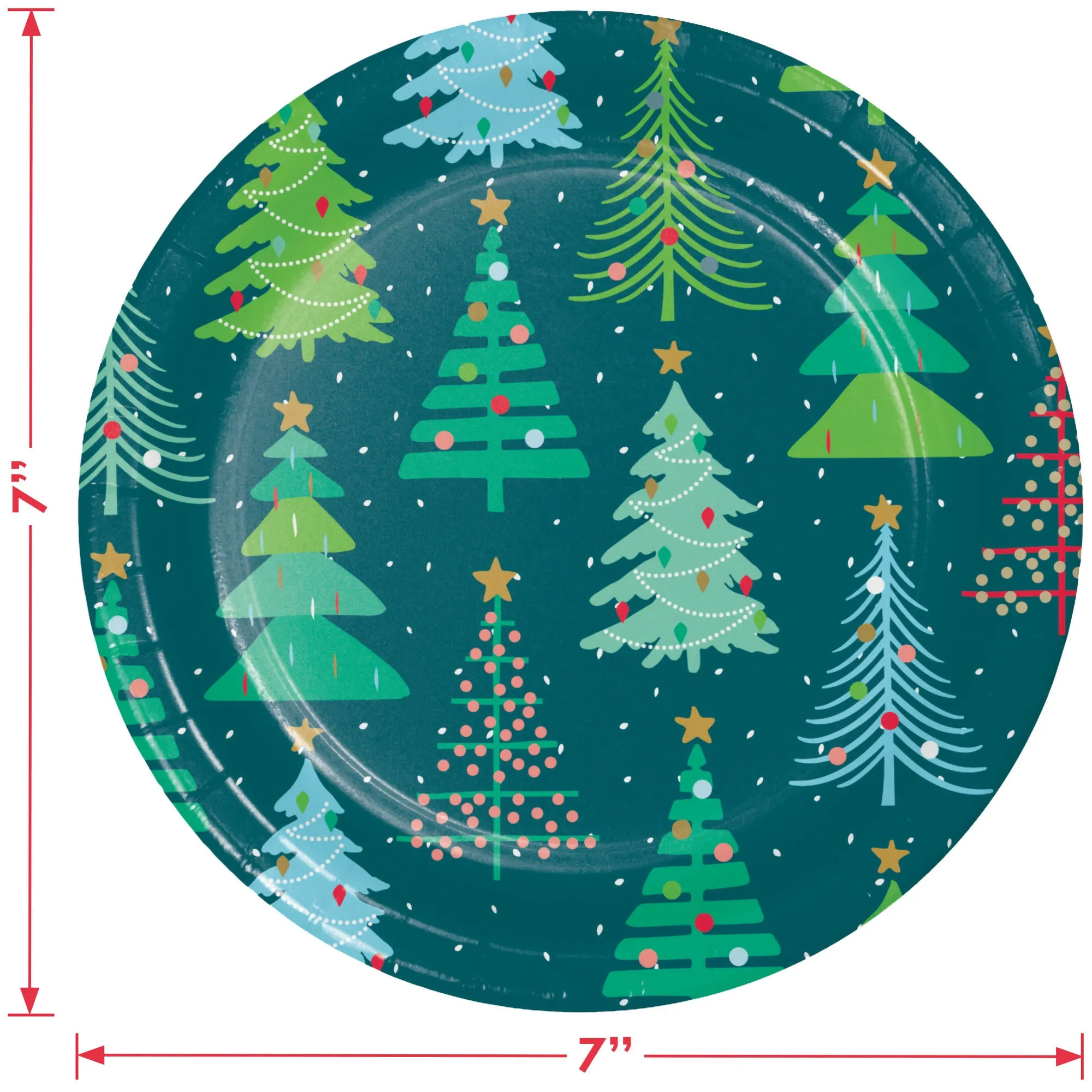 Colorful Holiday Cheer Christmas Tree Paper Dessert Party Plates, Napkins, and Forks (Serves 16)