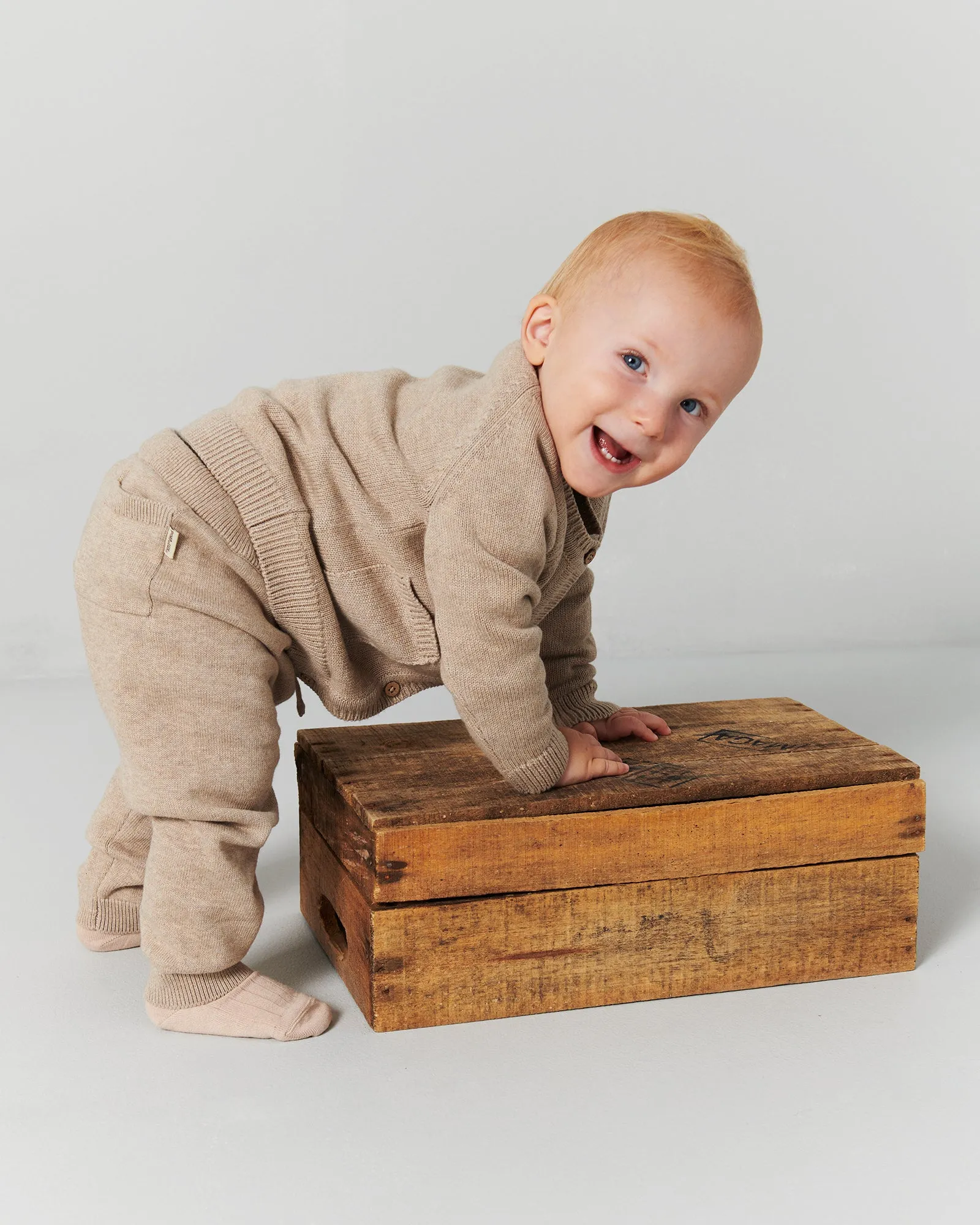 Cotton Knit Trousers - Little - Light Beige Melange