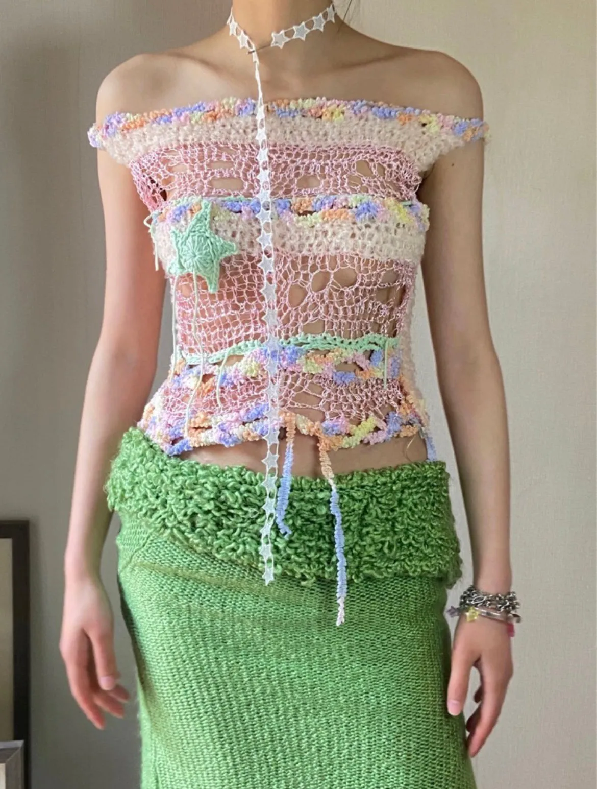 [Customized handmade] Spring Coral hand knitted top