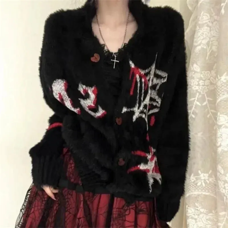 Cyber Y2K black furry punk gothic dark emo grunge Cardigans