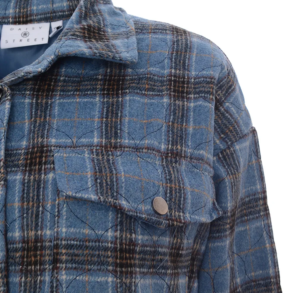 Daisy Street Womens Blue Check Shacket