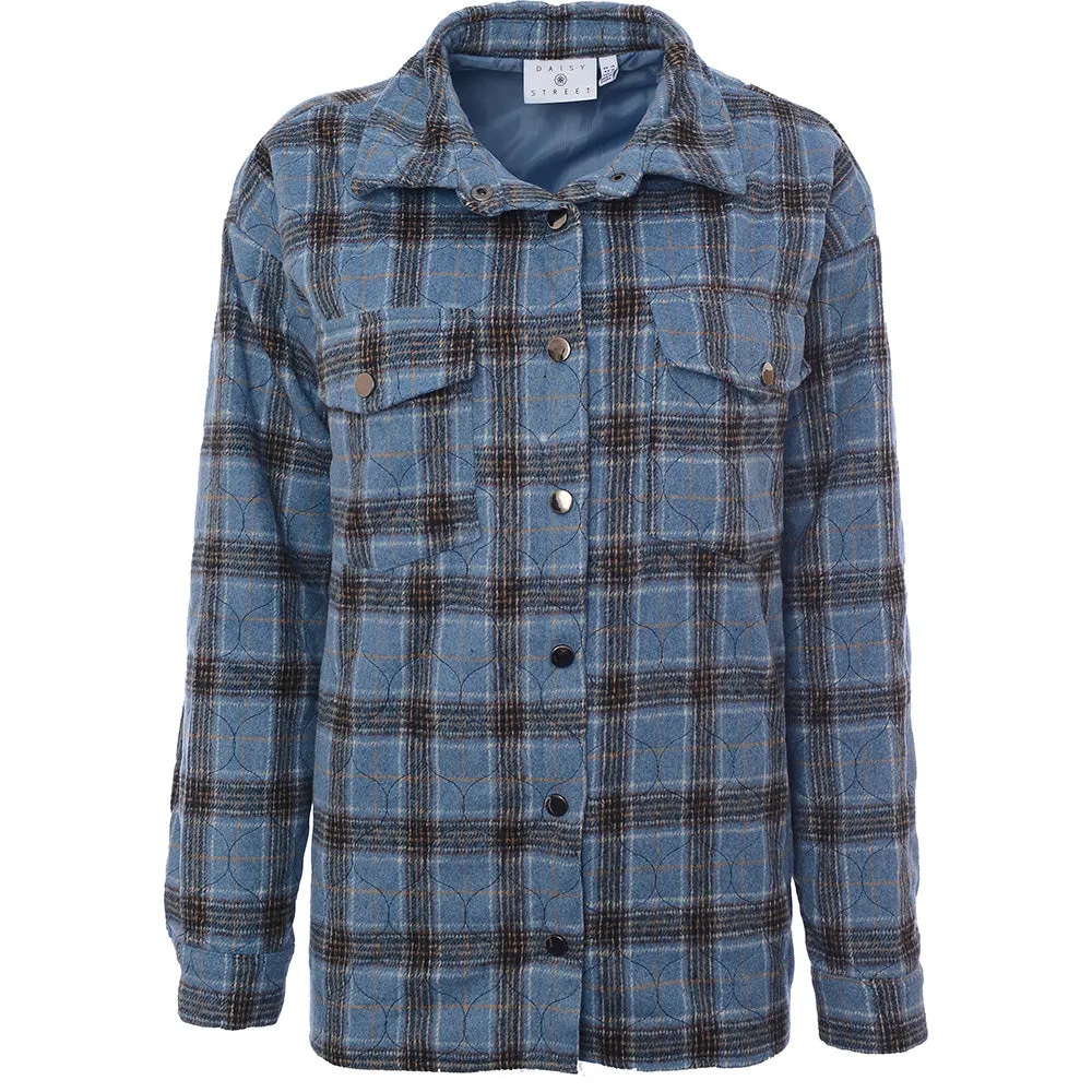 Daisy Street Womens Blue Check Shacket