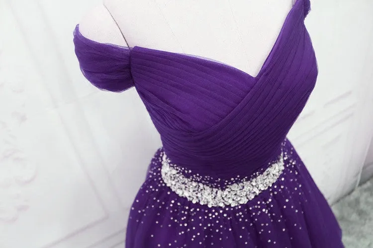 Dark Purple Tulle Long Prom Dresses, Junior Prom Dress