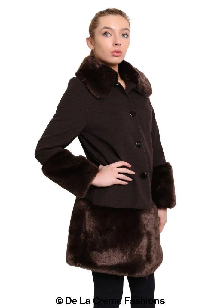 De La Creme - Womens Faux Fur Trim Wool Mix Coat