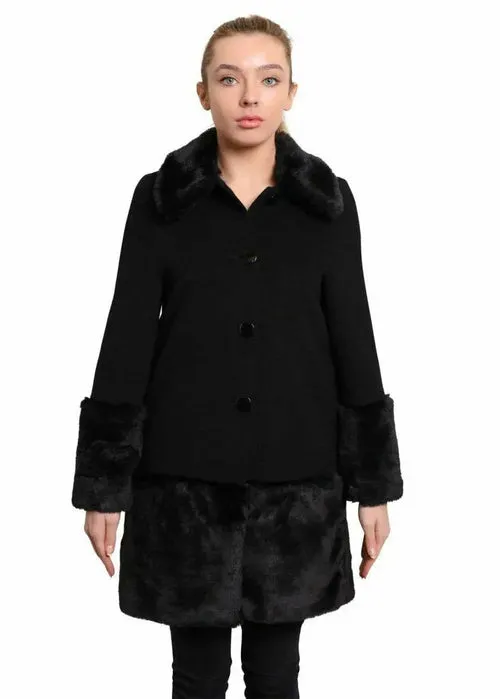 De La Creme - Womens Faux Fur Trim Wool Mix Coat