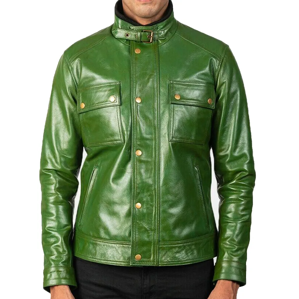 Distressed Green Leather Biker jacket