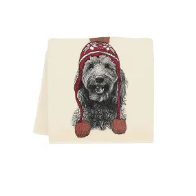 Doodle with Winter Cap Dog Towel by Eric & Christopher