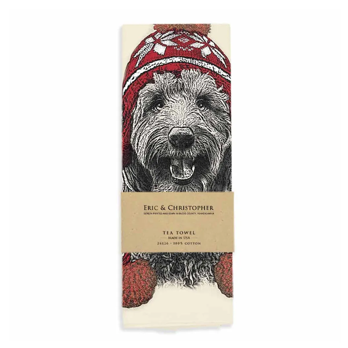 Doodle with Winter Cap Dog Towel by Eric & Christopher