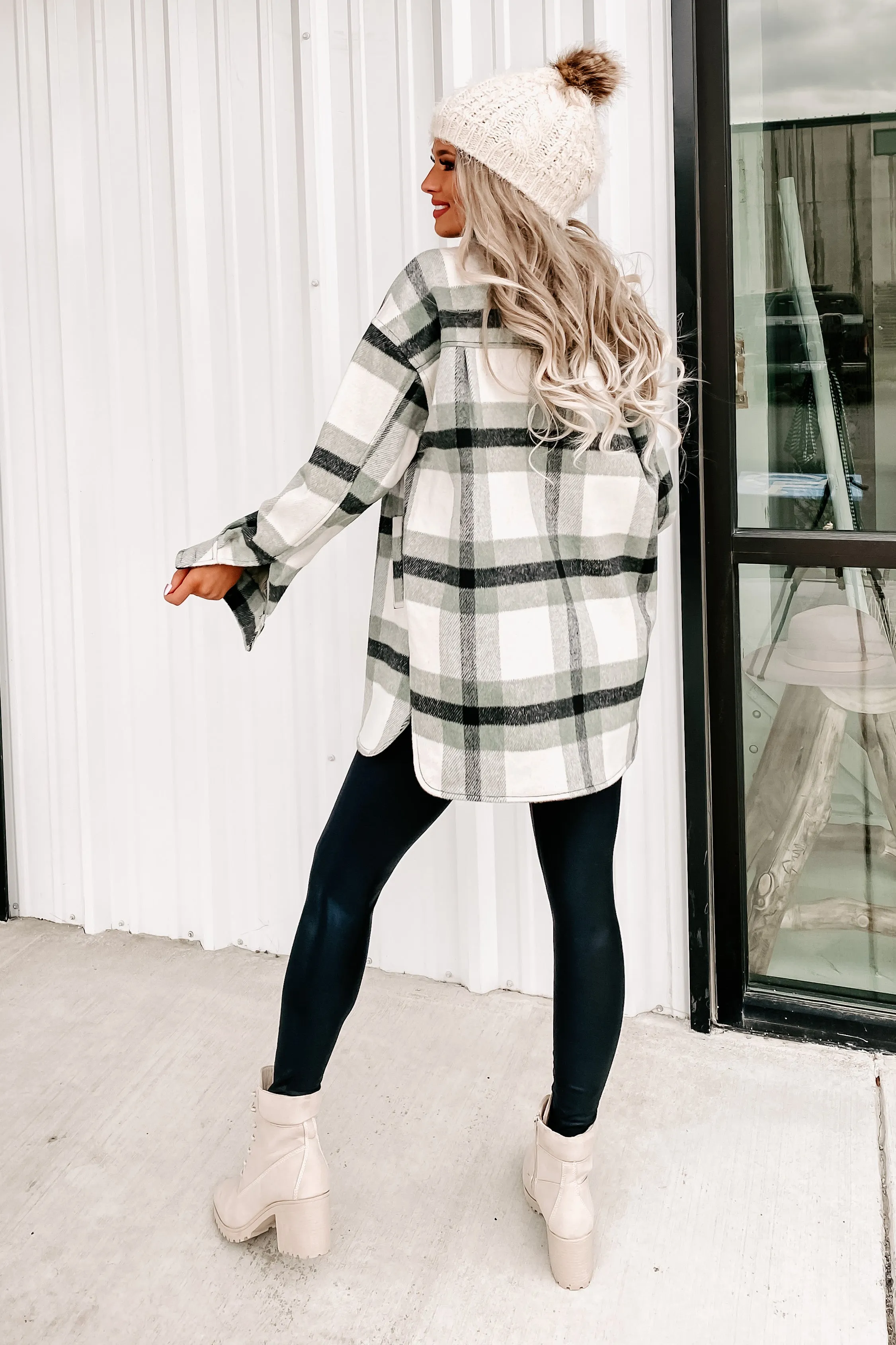 Downtown Walks Oversized Plaid Coat (Green)