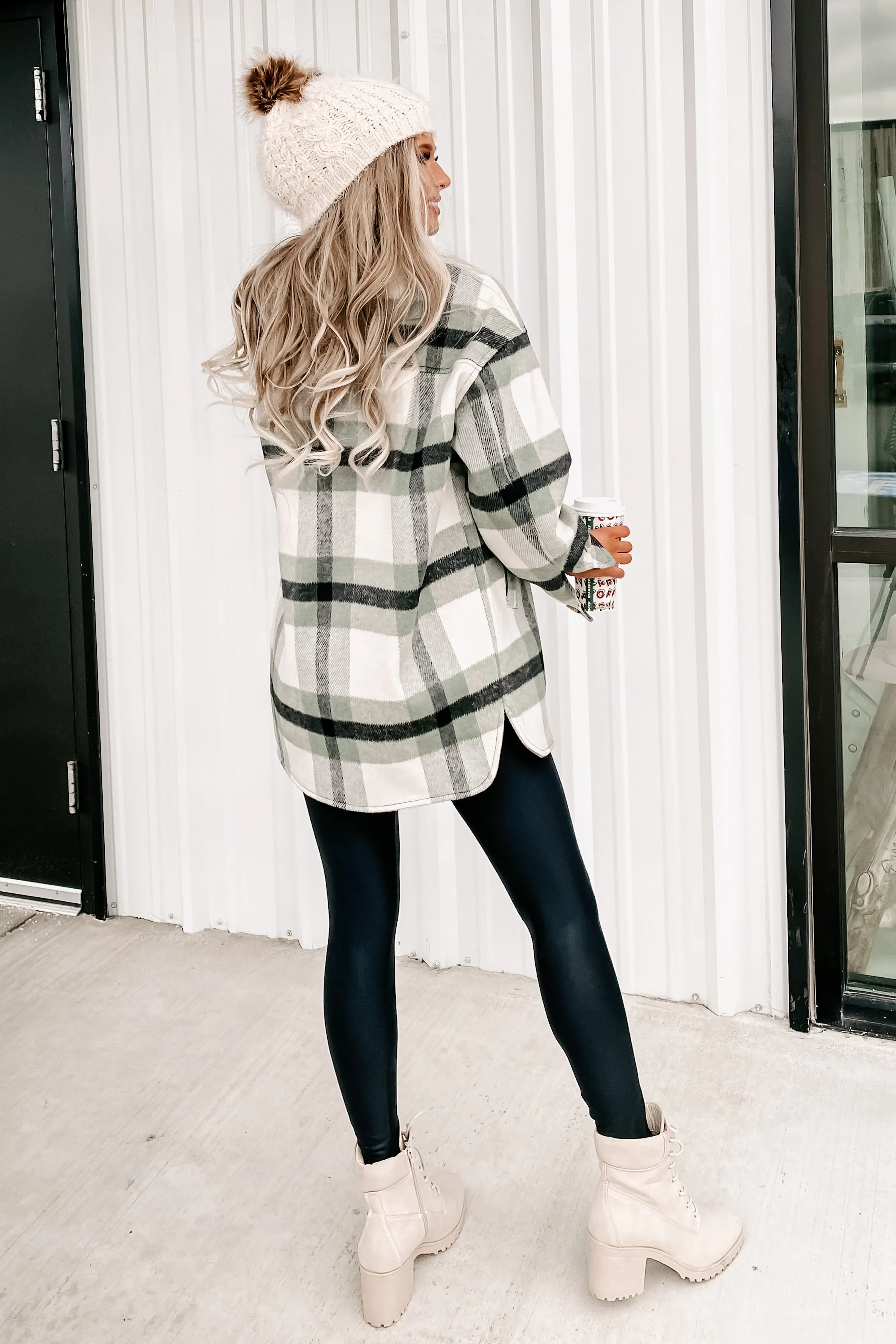 Downtown Walks Oversized Plaid Coat (Green)