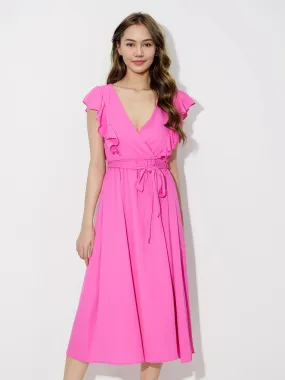 Elegant Belted Slit Wrap Dress