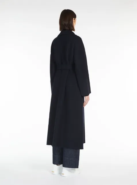 Elisa navy belted virgin wool coat