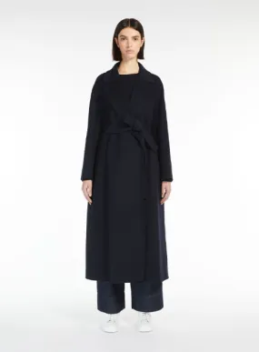 Elisa navy belted virgin wool coat