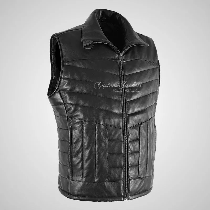 EQUATE Mens Puffer Padded Leather Gilet Sleeveless Jacket