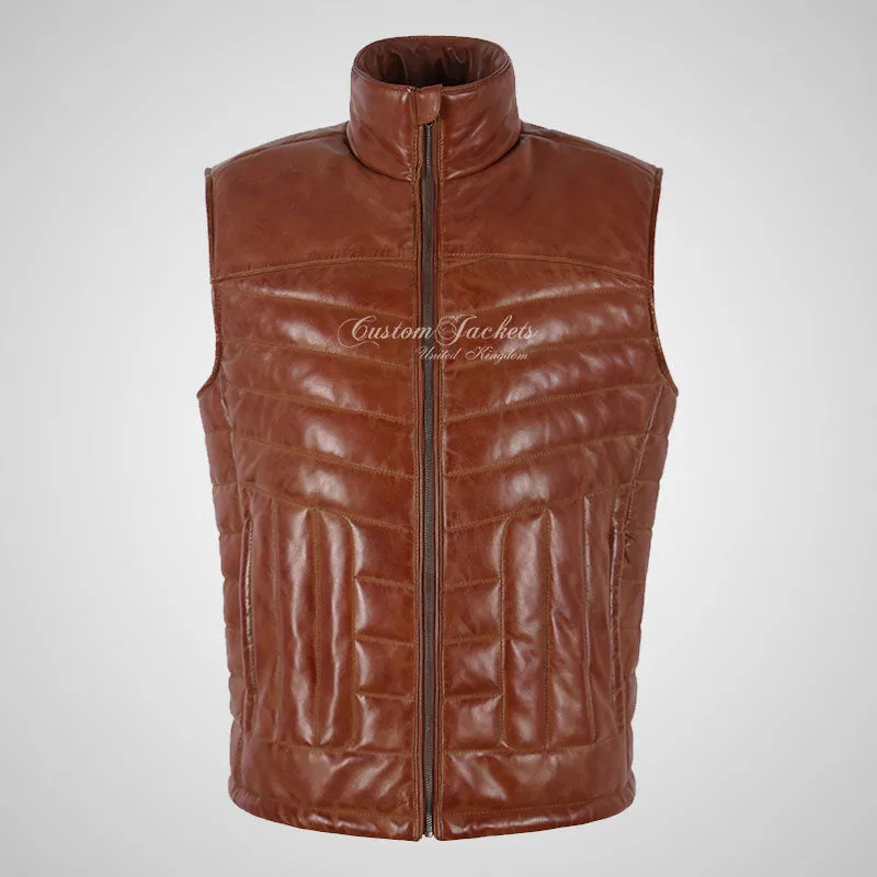 EQUATE Mens Puffer Padded Leather Gilet Sleeveless Jacket