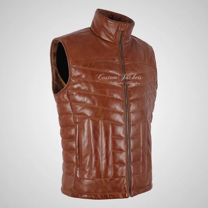 EQUATE Mens Puffer Padded Leather Gilet Sleeveless Jacket