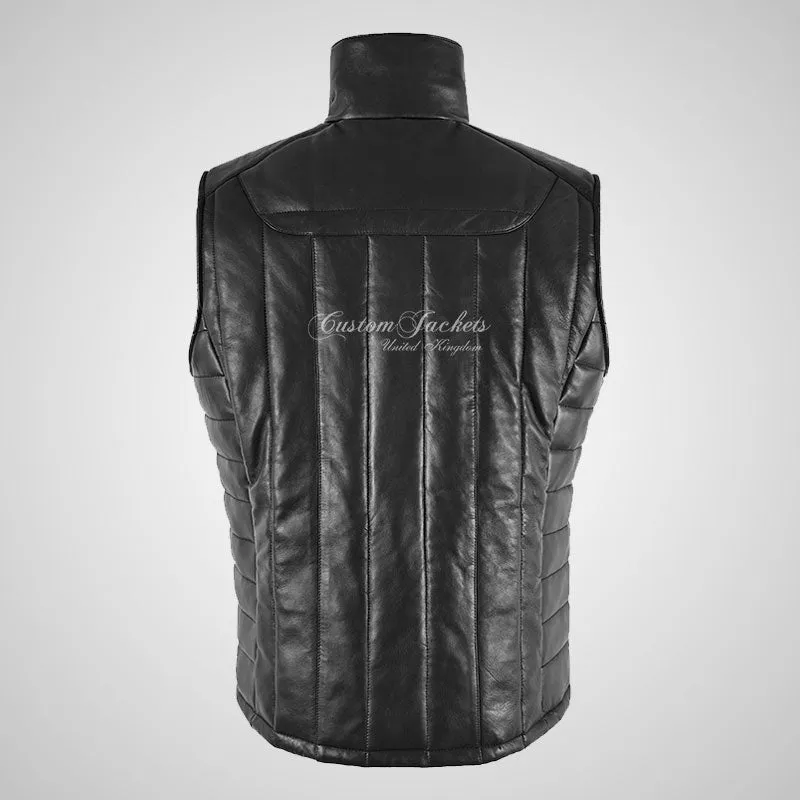 EQUATE Mens Puffer Padded Leather Gilet Sleeveless Jacket