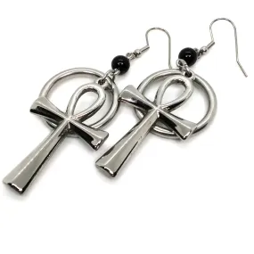 Eternal Bond Earrings: Ankh and Ring Design